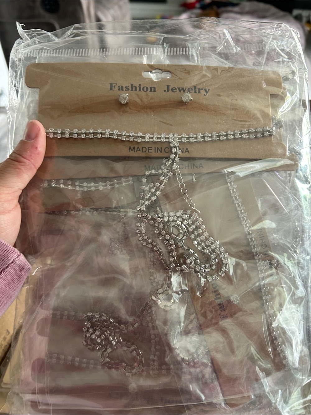 4/$100 Rhinestone Silver-Tone Choker & Earring Set